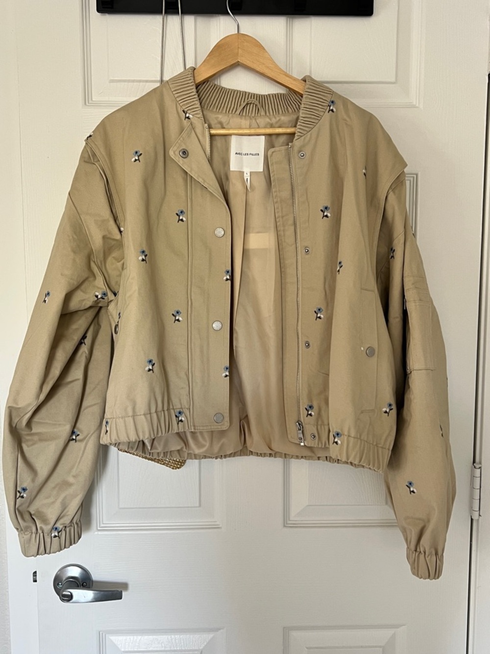 Beige Embroidered Bomber Jacket